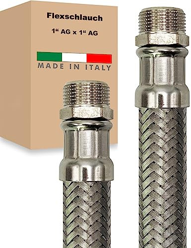 Flexschlauch AG x AG Edelstahl Panzerschlauch Anschlußschlauch Sanitär Armaturenschlauch Hauswasserwerk Made in Italy (1 x 1 - 800 mm)