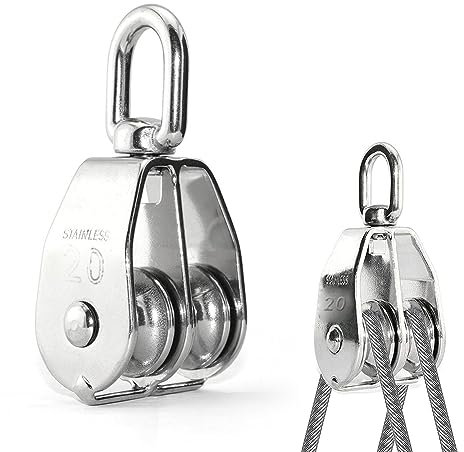 Umlenkrollen aus Edelstahl, Doppel-Flaschenzug, M20 Umlenkrollen, Fitness Umlenkrolle Edelstahl, Edelstahl-Flaschenzug, Seilrolle Klein für 1-8mm Seile, Tragkraft 75kg/165lbs, für Seilhebern Yacht