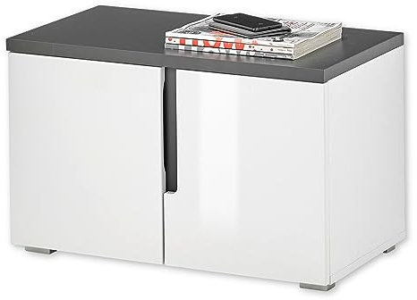 BOSTON Schuhbank in Weiß, Anthrazit - Moderne Sitzbank mit Stauraum für Ihren Flur - 70 x 44 x 38 cm (B/H/T)