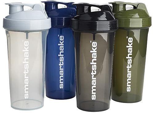 Smartshake Lite 4er-Pack Protein Shaker Flasche 600 ml | 20 oz – Fitness Shaker – Auslaufsicherer Schraubdeckel – BPA frei – Unisex Gym Shaker – Nebelgrau, Armeegrün, Schwarz, Marineblau