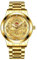 JewelryWe Uhren Herren Edelstahl Drache: 30m Wasserdicht Analog Quarz Armbanduhr Männer Gold Edelstahl Armband Uhr mit Rubinrot Chinesischen Drachen Zifferblatt und Leuchtzeiger