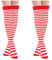 Ouligay 2 Paar Damen Gestreifte Kniestrümpfe Overknee Strümpfe Dünn Gestreift Rot Weiss Ringelsocken Streifen Ringel Strümpfe Baumwolle Oberschenkel Socken Christmas Striped Thigh High Socks