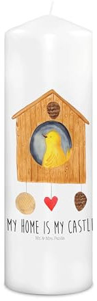 Mr. & Mrs. Panda Wachskerze Vogel Haus 29 x 8 cm XL - Geschenk, Lustige Sprüche, Kommunionskerze, Stumpenkerze, Weihnachtskerze, Grosse Kerze, Familie, Zuhause, Wohnung, Castle, Hochzeitskerze