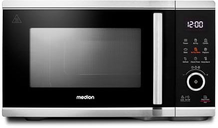 MEDION Micro-onde avec air fryer (Friteuse sans huile à air chaud integrée, 25L, 900W, 1500 W air chaud, 10 programmes automatiques, 10 niveaux de puissance, mode décongeler, MD11499) noir