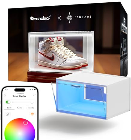Nanoleaf Smart LED Schuhboxen Erweiterungspack, 1 Stapelbare transparente Vitrine für Figuren & Dekoration, Aufbewahrungsboxe mit Magnetischer Sensor Tür, Musik Sync (Starterpack erforderlic)