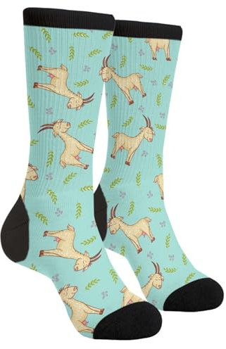 WILL BUDXEG Lässige lustige Crew-Socken, modisch, bequem, für Damen und Herren, Ziege, Tier, Gras, Schaf, 1