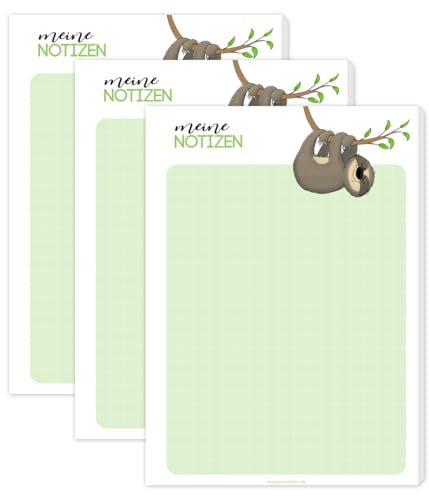 emufarm Notizblöcke Set Faultier Blöcke Notizen, To Do Liste, nicht vergessen (3 x Notizblock Faultier)