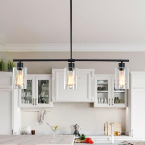MRHYSWD 3-Flammig Pendelleuchte Glas Kronleuchter Schwarz Pendelleuchte Esstisch KüChe Wohnzimmer Flur Schlafzimmer, Glas Deckenlampe Hängend, Hängeleuchte Schwarz Pendelleuchte HöHenverstellbar
