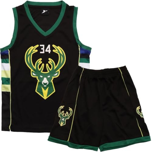 Maillot Basket Enfant 2 Pièces, Pop Tenue Basket Enfant, sans Manches Ensemble Basket Enfant, Maillot de Basket Enfant Juvénile, Maillot Basket Enfant et Shorts de 4-5 Ans,Noir,XS/120