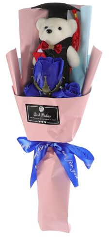 TOPBATHY Ramo De Graduación Oso De Peluche y Flores Artificiales Adorno De Fiesta para Celebración De Graduados