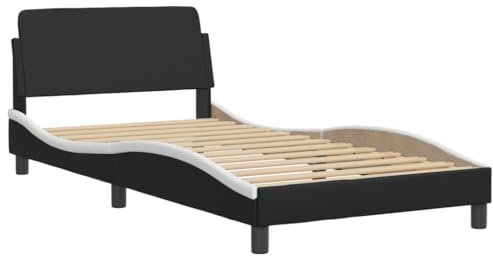 vidaXL Bettgestell Dover, Bett mit Lattenrost, Bettrahmen in Wellenform, Einzelbett Polsterbett Schlafzimmerbett, Schwarz Weiß 100x200cm Kunstleder
