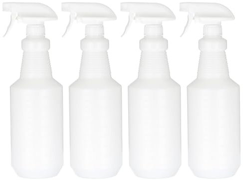 PATIKIL 1000ml/32oz Plastic Spray Bottles, 4pcs Adjustable Nozzle Leak Proof Empty Water Mist Stream Sprayer for Cleaning Solutions Plants Hair, White