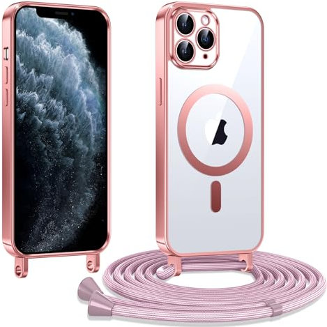 Kokio Cover Magnetica per iPhone 11 pro 5,8 Pollici Case avec Cordino,Compatibile con MagSafe, Trasparente Morbido Custodia Paraurti Antiurto, Resistente all'us, Antigraffio, Rosa