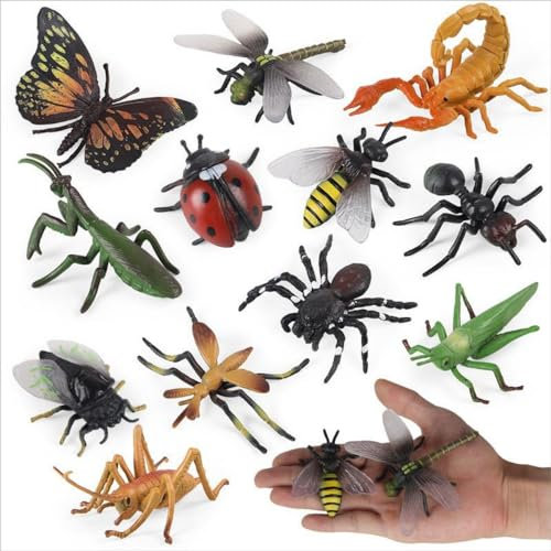 Litinliv 12 Stück Große Kunststoff Realistische Insekten, Realistische Insekt Spielzeug Figuren, Kunststoff Käfer Figuren Set, Marienkäfer Biene Schmetterling, Insekt Party Favors, Insekten Spielzeug