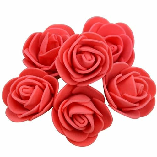 Wisafory Lot de 100 mini têtes de roses artificielles en mousse - Fleurs décoratives pour mariage, bouquet de mariée, fête, décoration de maison, bricolage, Saint-Valentin, rouge