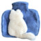 Plush Hot Water Bottle PVC Cute Plush Hot Water Bag for Hot and Cold Compress with Pockets on Both Sides 1500ML Capacity Christmas New Year Valentine's Day Birthday Gift 3D Cat(Blue and White)