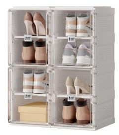 Mayi Box Transparente schuhregal,schuhboxen stapelbar weiß, mit magnetischer Tür, für Stöckelschuhe, Stiefeletten, Pumps