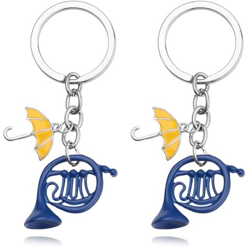 ZEPIQOR 2 PCS Französisch Horn Schlüsselanhänger, How I Met Your Mother, Blau Horn Emaille Schlüsselanhänger Regenschirm Anhänger, Geschenke für Eltern, Geburtstagsgeschenke, Party Geschenke
