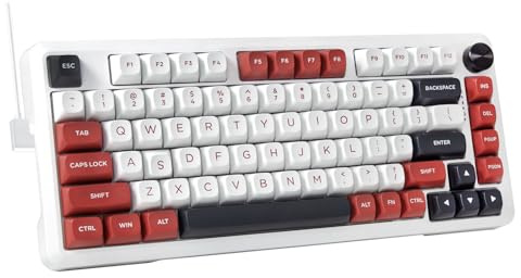 E-YOOSO 75% Wired Mechanical Gaming Keyboard, Creamy Sound, Hot Swappable Pre-lubed Linear Switches, Gasket Structure, Knob Control, RGB Backlit, Compact Custom for PC, White/Red