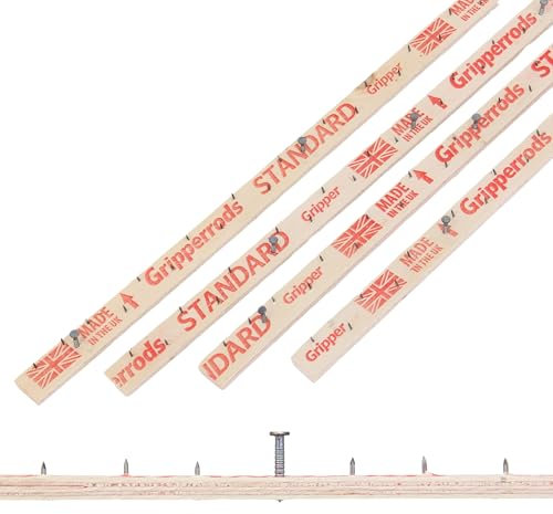 Carpet Gripper Rods Pack of 16 Pcs Covering 39.90ft (12.16m) - Carpet Grippers 2.49ft (76cm) Long, Pre-Nailed Strips with Dual Purpose Pins for Underlay Flooring - Stairs, Concrete, Wood Floors