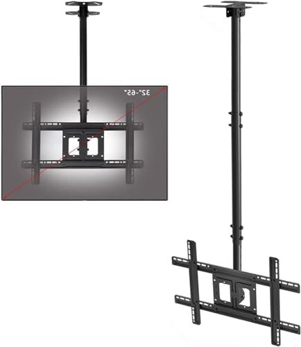 Adjustable TV Bracket Ceiling TV Mount Bracket TV Wall Mount Bracket Telescoping Tilt and Swivel Flat Screen Display Black Electric TV Lift,