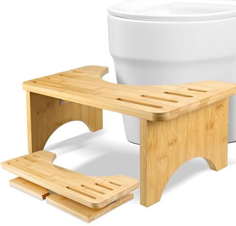 LUOJINYI Bambus Toilettenhocker, Klappbar Badhocker, Gesunder und Tragbarer Klohocker, Ergonomischer WC Hocker für Badezimmer für Bekämpft Verstopfung Blähungen und Bequeme Ausscheidung