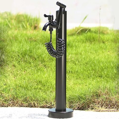 RTTZBOZ Edelstahl Zylindrische Wassersäule für den Garten für Den Garten mit Wasserhahn und Spritzpistole, Schwarzer Frostschutz-Außenhahn für Bewässerung, Waschen(60cm/24in)