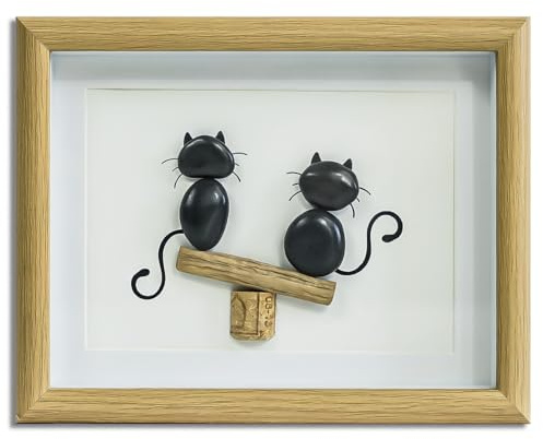 Litepedia Cat Lovers Gifts Pebbles Framed Wall Art Decor,Cat Gift for Women | Cat Themed Gift for Women,Pebble Art Wodden Framed Art,Cats Decor for Friends, Mom, Lovers, Birthday, Housewarming Gift