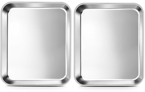 2-Pack Small Oven Tray Set | 23.5 * 17.5 * 2.5CM Cookies & Afternoon Tea Stainless Steel Baking Sheet for Cooking/Baking/Serving - Mirror Finish& Rust Free, Dishwasher Safe