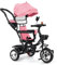 OHMG Tricycle bébé évolutif 5 en 1 vélo Poussette bébé avec poignée de poussée, auvent Amovible, Ceinture de sécurité à 5 Points, Rangement, Repose-Pieds, Frein, pour Enfants de 1 à 5 Ans