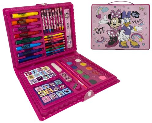 Mallette de couleur pour enfants Minnie et Donald Disney set de 65 pièces de couleurs et papeterie kit dessin et peinture