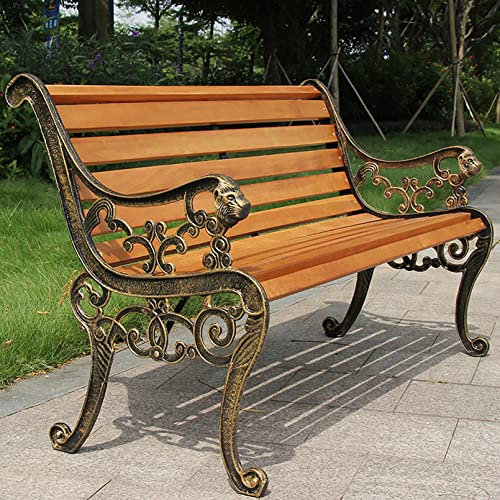 MYUYEE Gartenbank Gartenbank Holzsitz Gartenmöbel Sitzgelegenheit Holzlatten Eisenbeine Park Terrassensitz,