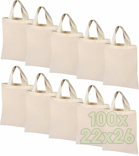 ELES VIDA Baumwolltasche 22x26 unbedruckt, 100 Stück Mit zwei langen Henkel OEKO-TEX® Stofftasche, Tragetasche, Apothekertasche, Kleine Einkaufstasche, Jutebeutel, Stoffbeutel Einkaufsbeutel