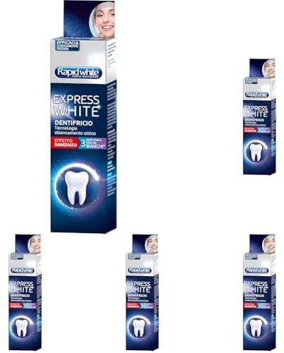 Rapid White - Zahnaufhellende Zahnpasta Express White, für bis zu 3 Töne, stärkt den Zahnschmelz und schützt vor Karies, Minzgeschmack, klinisch getestet, 75 ml (Packung mit 5)