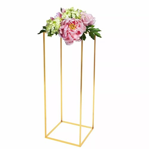 Beaudreaul Metall Blumenständer 80CM Hoch Gold Hochzeits Blumen Ständer Pflanzenständer Bodenvase Geometrischer Goldvasen Rechteckiges Blumenregal, für Wohnzimmer, Schlafzimmer, Büro Dekoration
