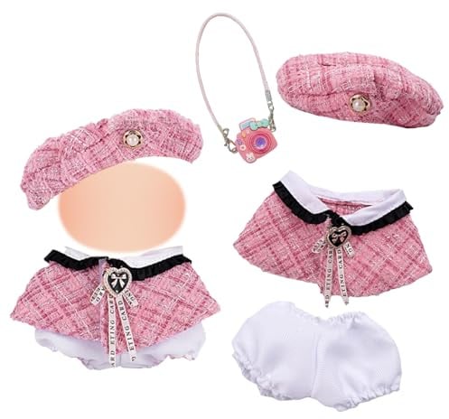Xerteam 17cm Plüsch Puppen Kleidung, Rosa Puppen Kleidung, Rosa Netzhut, Umhang, Weißen Shorts, Mini-Cartoon-Kamera, Prinzessinnen Stil