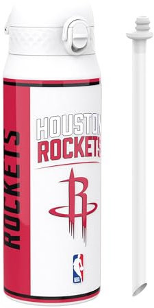 NBA Houston Rockets Sports Thermal Water Bottle with Removable Straw, 750ml/24oz, Leak-Proof Insulated Drinking Bottle, Easy to Open, Secure Lock, Dishwasher Safe, Flip Cover, Metal Bottle