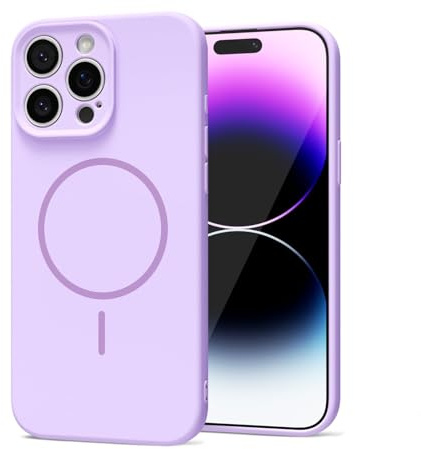 LoeoeL Magnetic Phone Case for iPhone 14 Pro Max Case Silicone, Cute Slim Thin Phone Cover Compatible with MagSafe for Women, Girly Soft Rubber Gel Mag Safecase with Camera Protection, Lilac