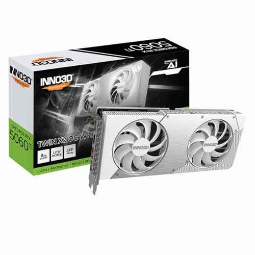 INNO3D NVIDIA GeForce RTX 5060 Ti Twin X2 OC White 8GB GDDR7 Gaming Graphics Card (Dual Fan, 2 Slot, White, Reflex 2 RTX AI DLSS4)