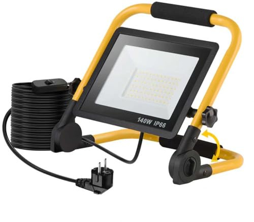 140 W LED Baustrahler für Werkstatt oder Baustelle, Garage | mit praktischem Schalter, 4 m VDE-Gummikabel, IP66