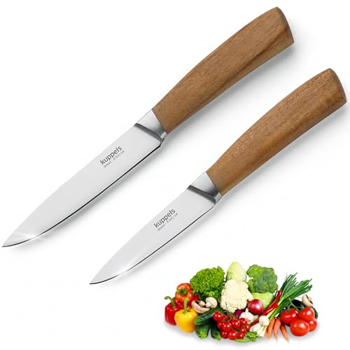 Kuppels WOOD Küchenmesser Set 2tlg, Chrom-Vanadium-Stahl, Akazienholzgriff | Gemüsemesser & Allzweckmesser, extrem scharfe Klingen, ergonomischer Akazienholzgriff, kleine Messer für Obst & Gemüse