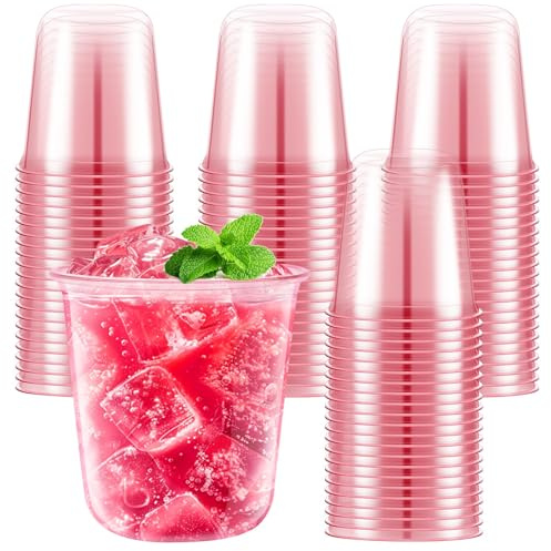Pink Plastic Cups 50pcs Reusable 12oz Party Cup Stemless Wine Glasses | Cocktail Cold Drinking Party Cups for Valentine's Galentine's Day Wedding Birthday Christmas Gathering Meeting