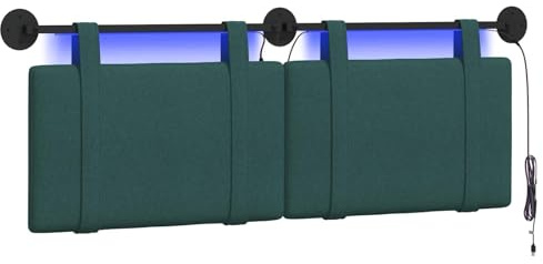 vidaXL Hängendes Kopfteil Mit LED Licht Dunkelgrün Stoff, Stylische Schlafzimmer-Deko, modernes Wandkopfteil, luxuriöser Stoffakzent, gemütliche Schlaf-Oase