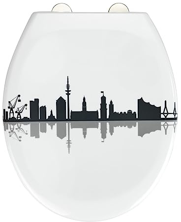 WENKO WC-Sitz Hamburg - Toiletten-Sitz mit Absenkautomatik, rostfreie Fix-Clip Hygiene Edelstahlbefestigung, Duroplast, 37.5 x 44.5 cm, Weiß