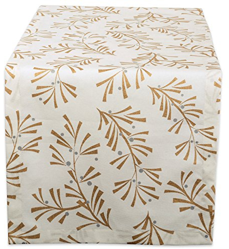 DII Metallic Fabric Kitchen Décor, Cotton, Gold Holly Leaves, 108 x 14 (Rectangular)