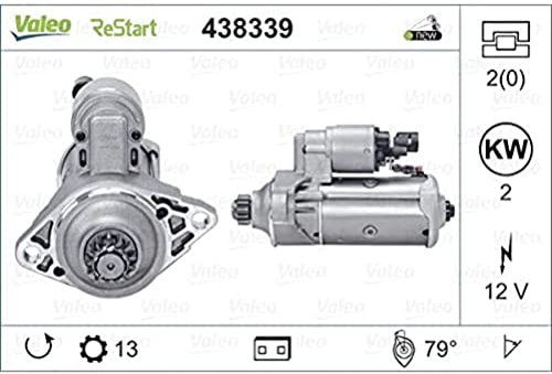 VALEO-438339-Motor de arranque- Potencia nominal: 2 kW - Stop & Start: YES - Número de dientes: 13 dientes - Tensión: 12 V - Sentido de rotación: ANTI CLOCKWISE