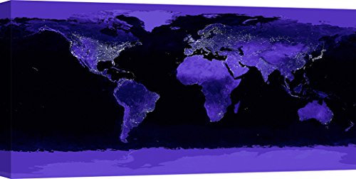 Art Print CAFÉ – Kunstdruck auf Leinwand - NASA, Die Erde in der Nacht – 120x60 cm