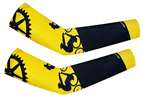 Calentadores de brazos de ciclismo para mujer y hombre, protección UV - Amarillo - X-Large