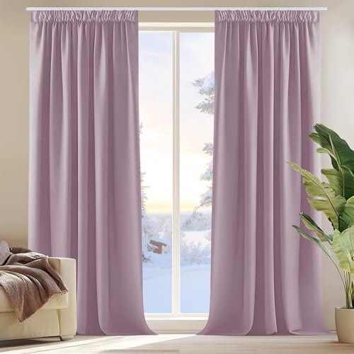 Deconovo Verdunkelungsvorhang Gardine mit Kräuselband Schlafzimmer Fenstergardinen dicke Thermogardine Kälteschutz warm Hitzeschutz, 160x132cm(HöhexBreite), Hellpink, 2er Set
