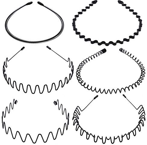 tao pipe 6 PCS Metal Headband Black Hair Hoop Spring Wave Hairband Multi-Style Unisex Flexible Headbands Accessories for Women Men